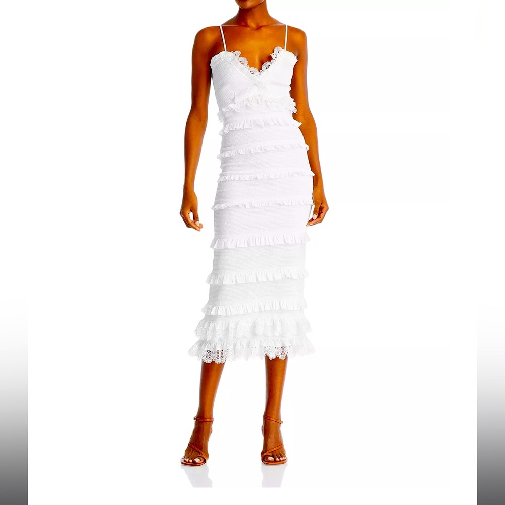 V. Chapman Narcisse Smocked Ruffle Trim Midi Dress